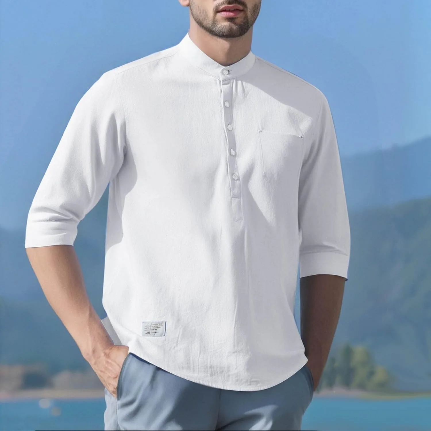 Мужская футболка Henley с коротким рукавом, легкая и дышащая — фото 2