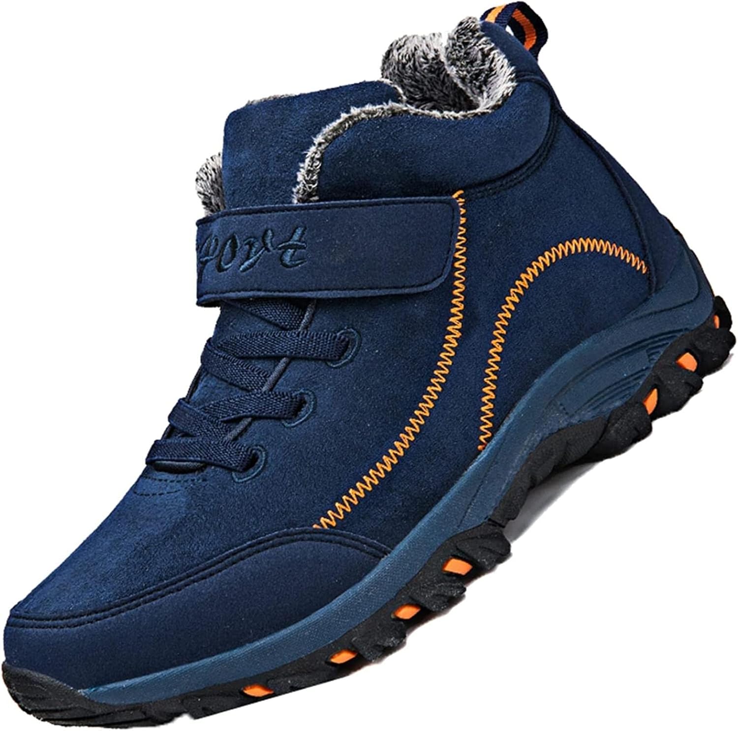 

Зимние теплые снежные ботинки Yiozoi для мужчин, повседневная обувь для ходьбы, высокие ботинки на шнуровке, легкие, прочные ботинки до щиколотки, нескользящие, синий