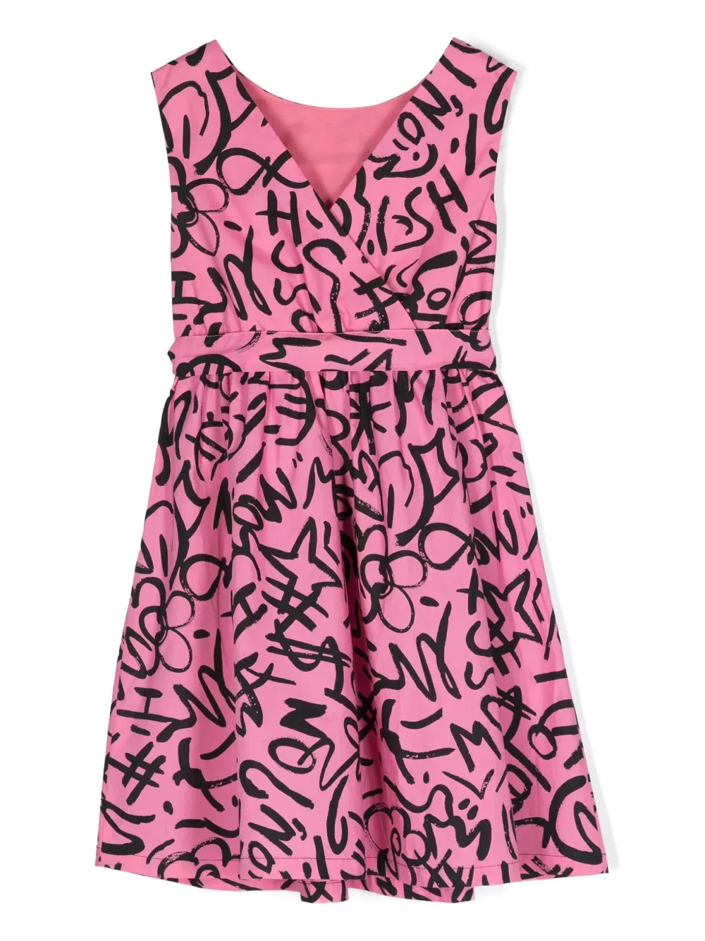 Хлопковое платье с принтом граффити Moschino Kids, розовый