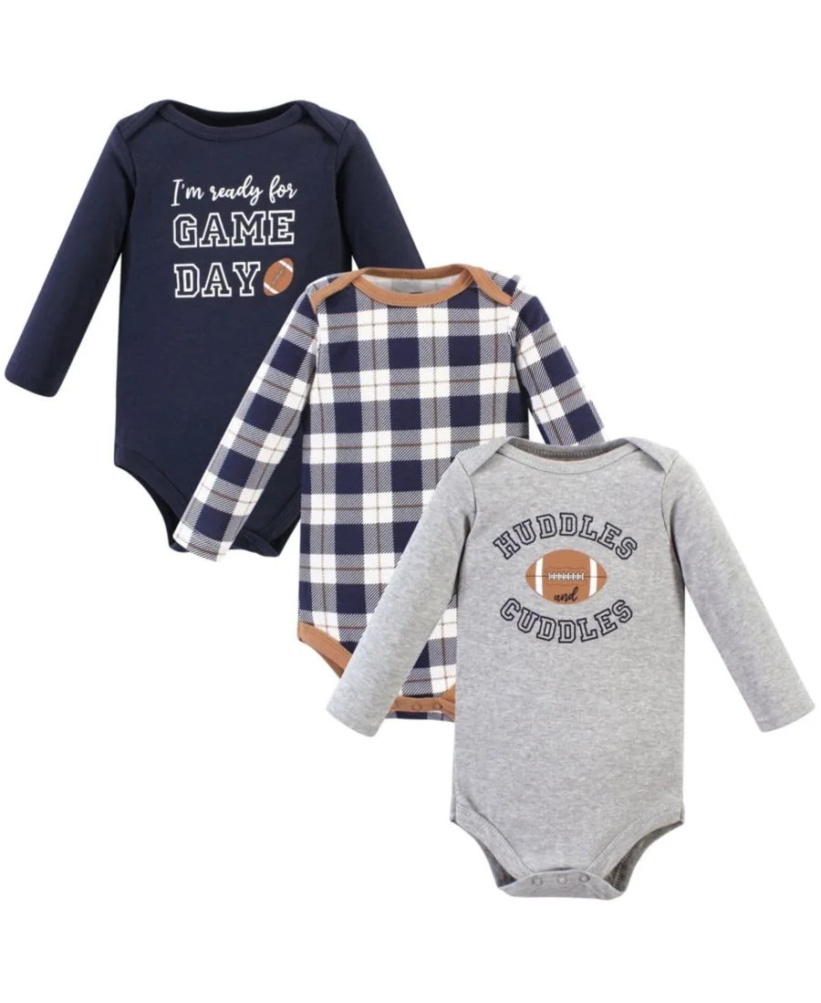 Хлопковые боди с длинными рукавами, комплект из 3 штук Hudson Baby, Football Huddles 3-Pack
