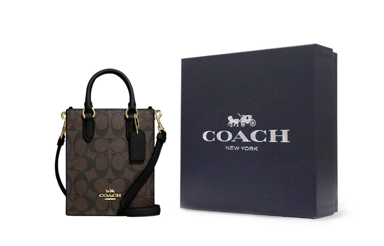 

COACH Кожаная сумка-тоут Шоппер Сумка через плечо Миниатюрная женская сумка Черный