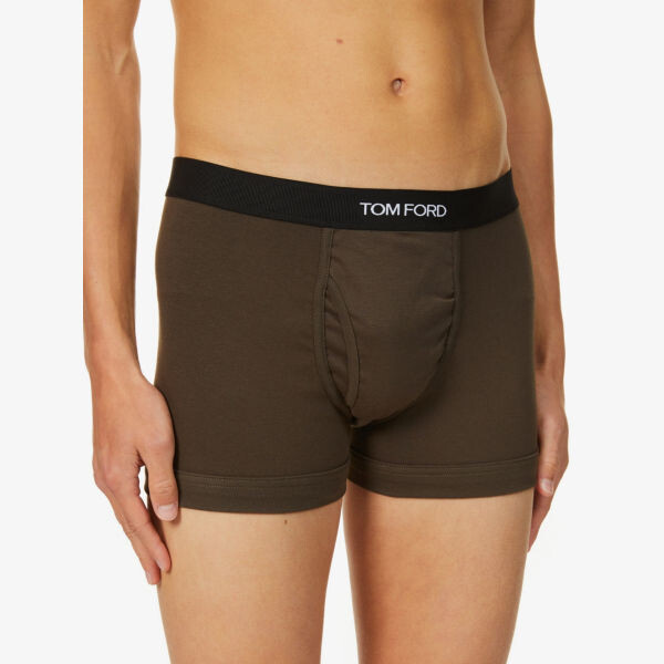 Приталенные плавки из эластичного хлопка с фирменным поясом Tom Ford, зеленый — фото 3
