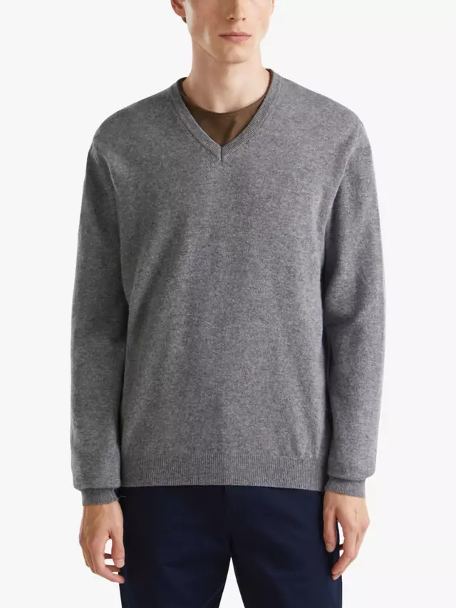 

Свитер Benetton Wool V-Neck, цвет dark grey/melange