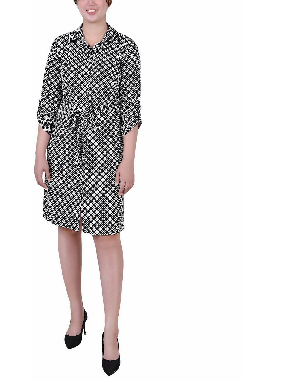 

Платье-рубашка из полиэстера для женщин Petites NY Collection, цвет black white iconic