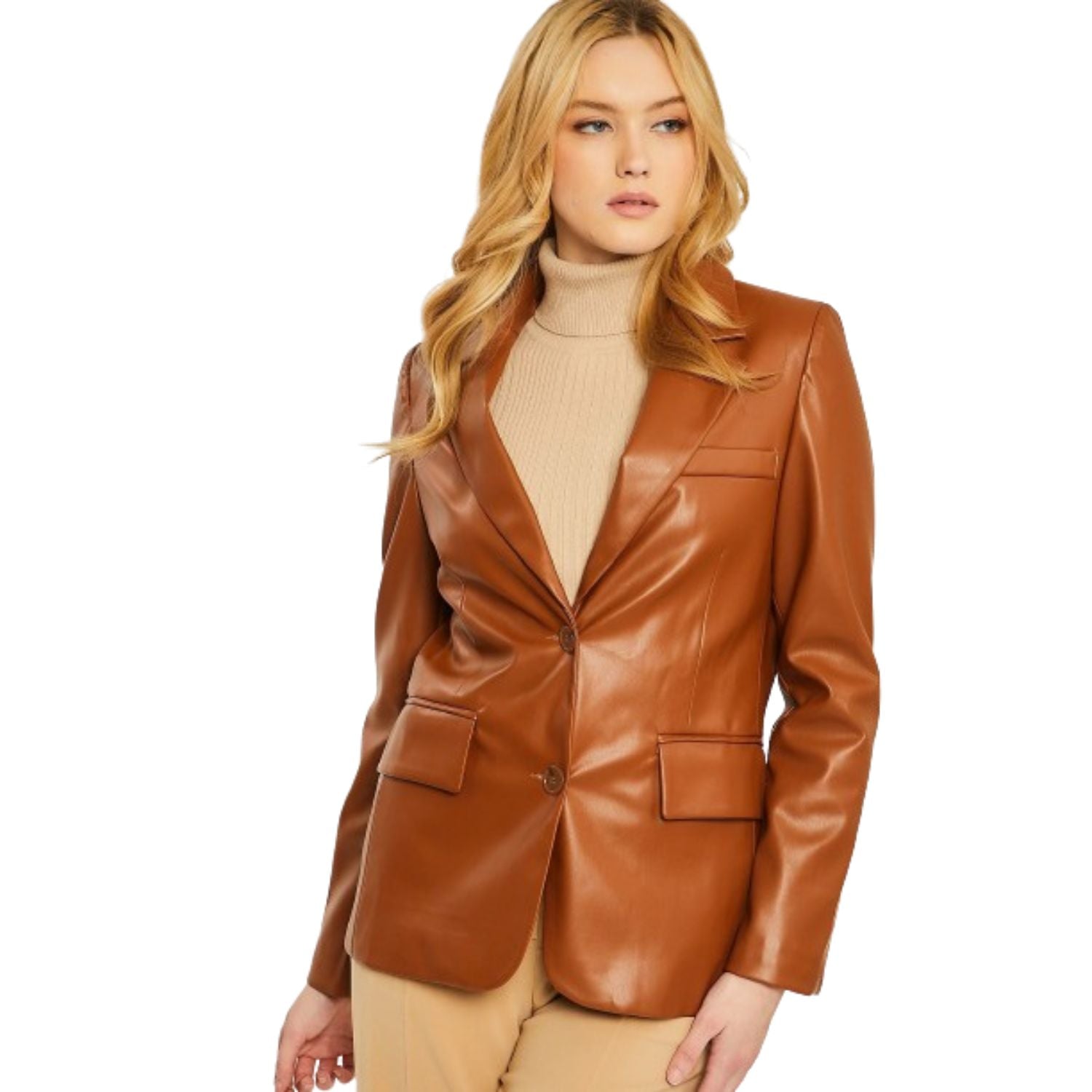 

Тканый сплошной блейзер из полиуретана FASHNZFAB, коричневый