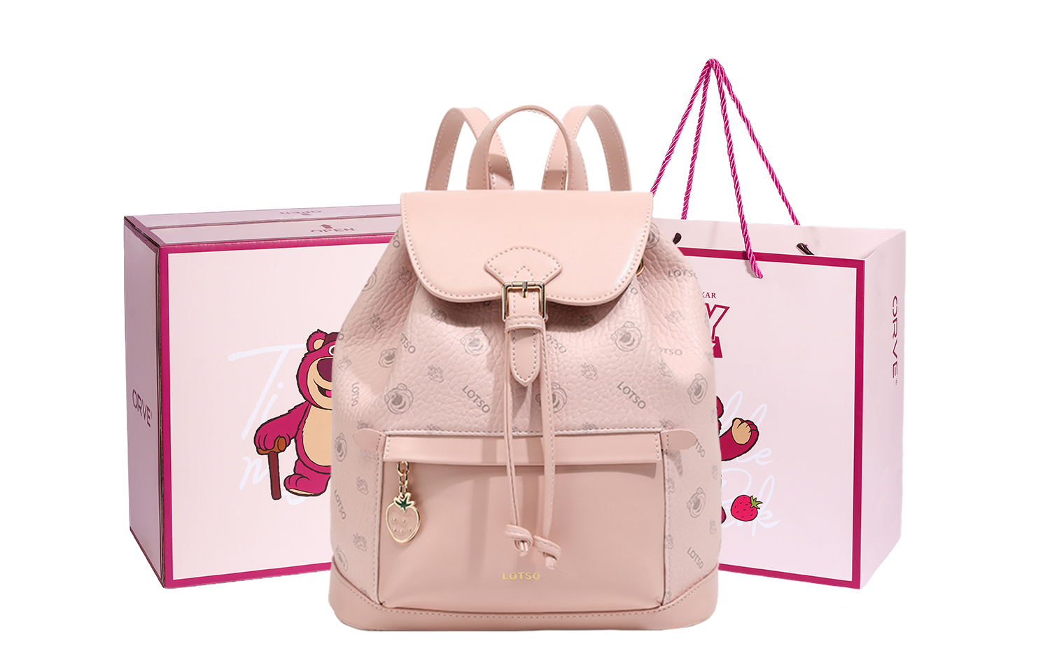 

Disney Портативный рюкзак из ПВХ для женщин в разноцветном дизайне серии "Медвежонок с клубникой", Pink[Packaging+Shopping Bag]