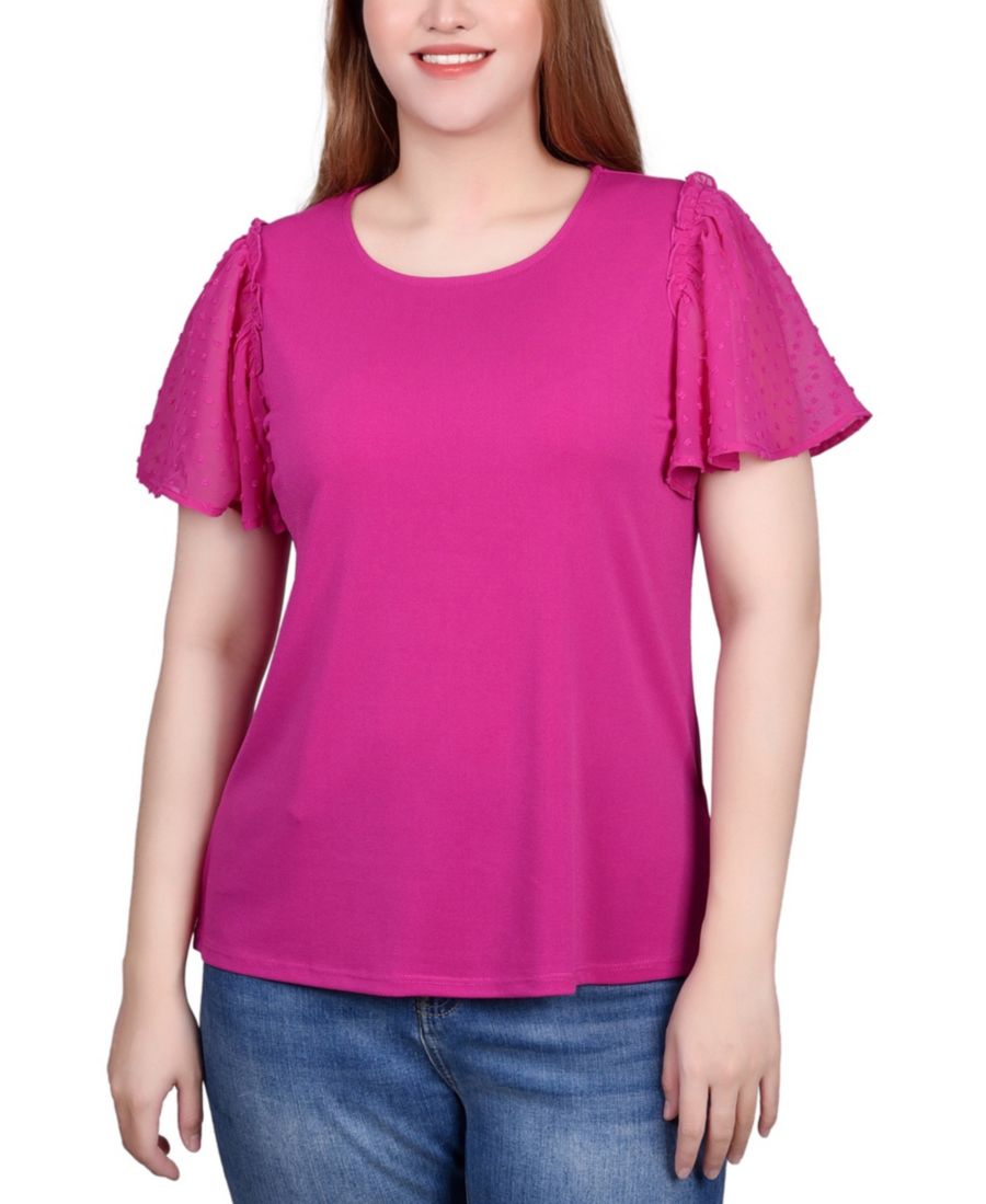 

Топ с короткими рукавами и точечным рисунком NY Collection, Fushia Red