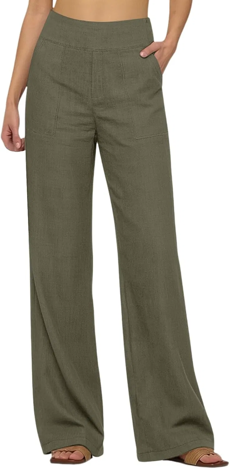 Штаны для активного отдыха, широкие, из льна, бренд Generic, B-army Green