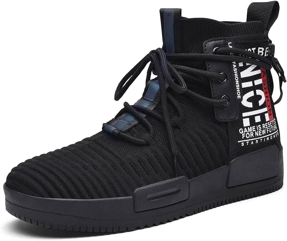 Мужские модные кроссовки RUNMAXX на шнуровке, высокие, стильные, для бега, для занятий спортом и отдыха, Black — фото 3