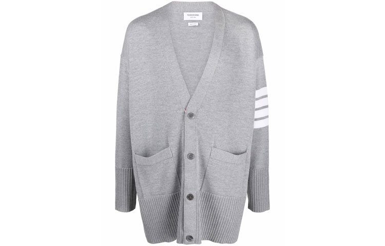 

Кардиган из 100% шерсти THOM BROWNE, 4 полосы, серый