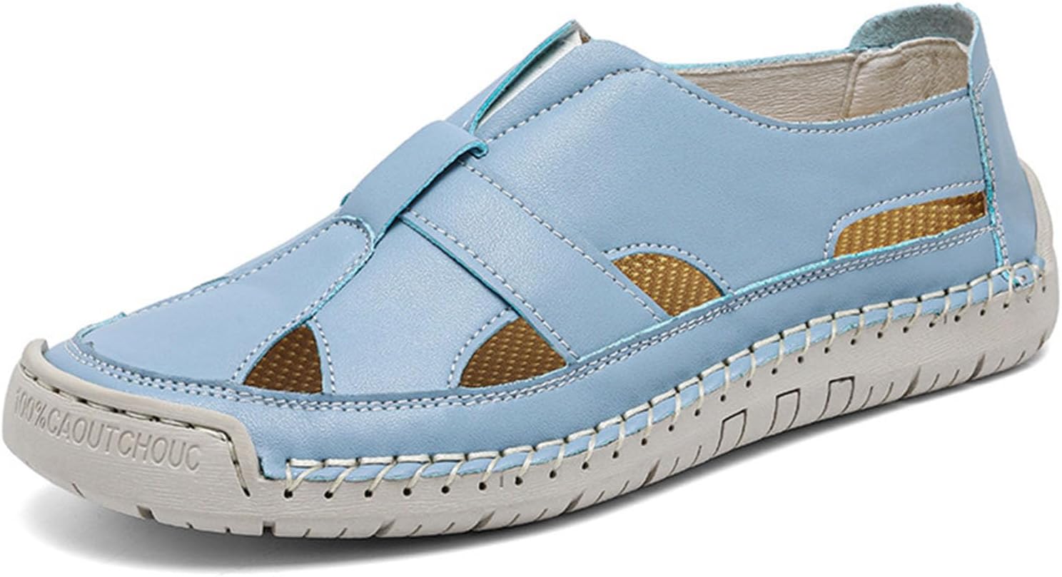 

Мужские летние повседневные сандалии Дышащие кожаные сандалии-рыбацкие Регулируемые на липучке Плоские удобные для пляжа Generic, синий