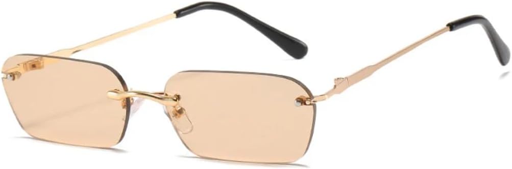 

Модные маленькие прямоугольные солнцезащитные очки без оправы для женщин в винтажном стиле с прозрачными линзами цвета океана, для мужчин – розовые овальные солнцезащитные очки UATXTAU, Tea