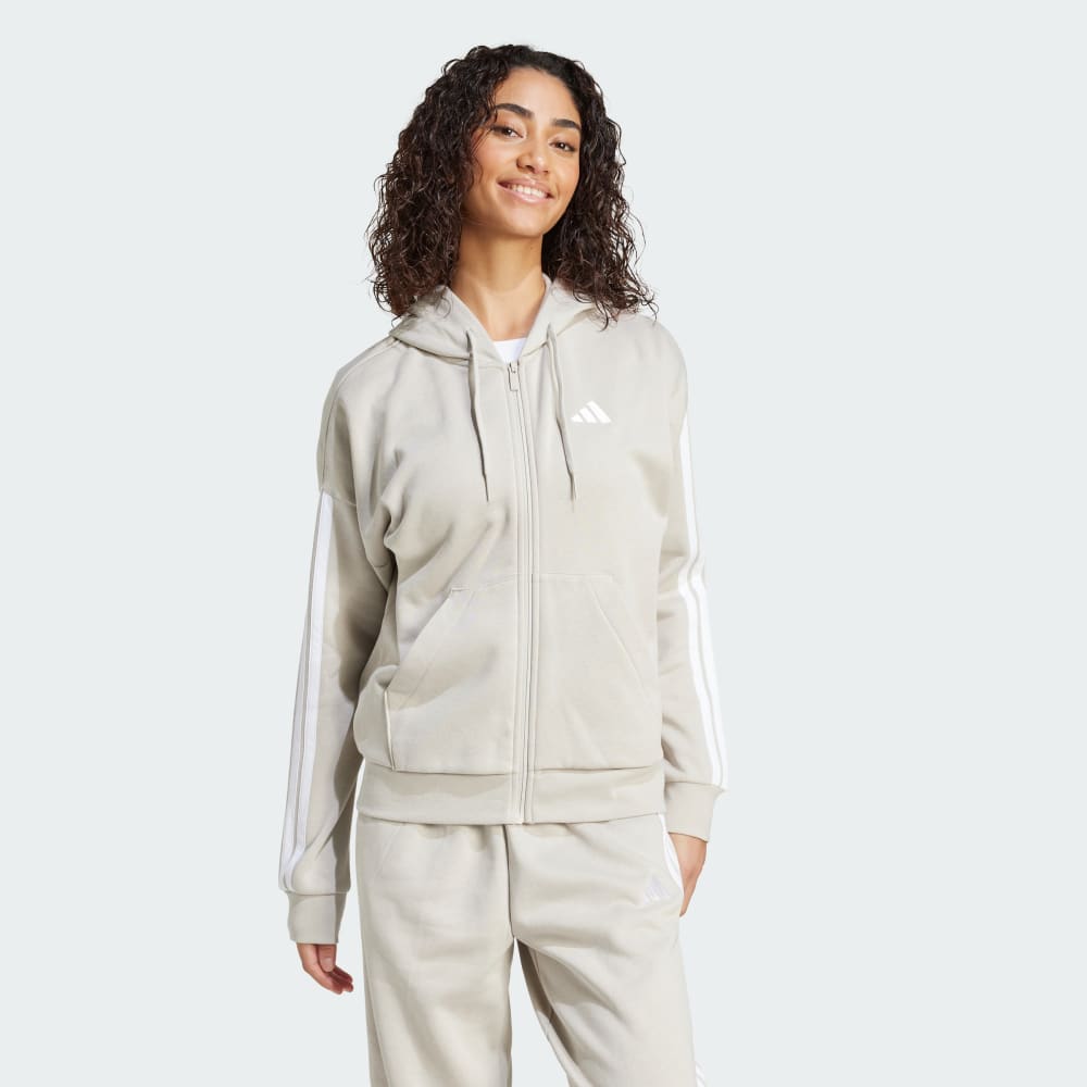 

Худи Adidas Essentials 3-Stripes Full-Zip Fleece Hoodie, цвет Beige/White