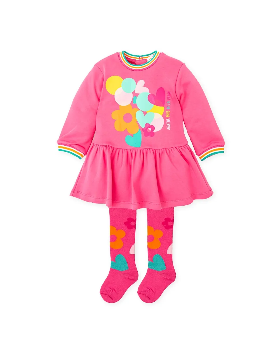 

Платье для девочки с длинными рукавами и колготками в тон Agatha Ruiz de la Prada, розовый