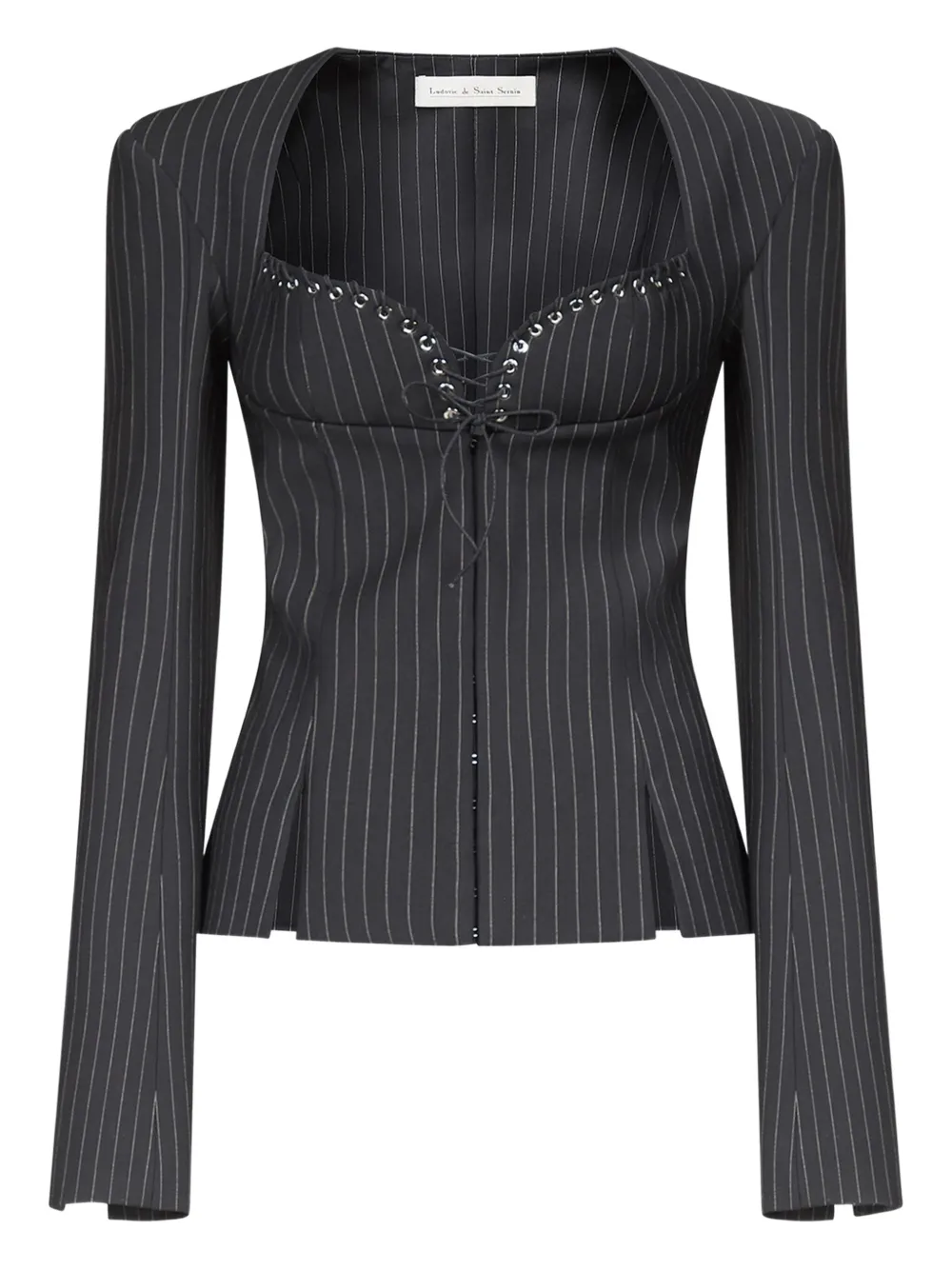 

Куртка Rebecca в тонкую полоску со шнуровкой Ludovic De Saint Sernin, серый