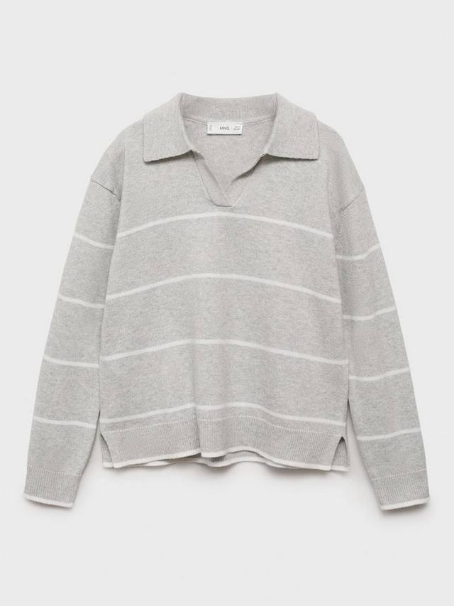 Детский поло-джемпер Katie из хлопковой смеси в полоску Mango, Light Pastel Grey — фото 3