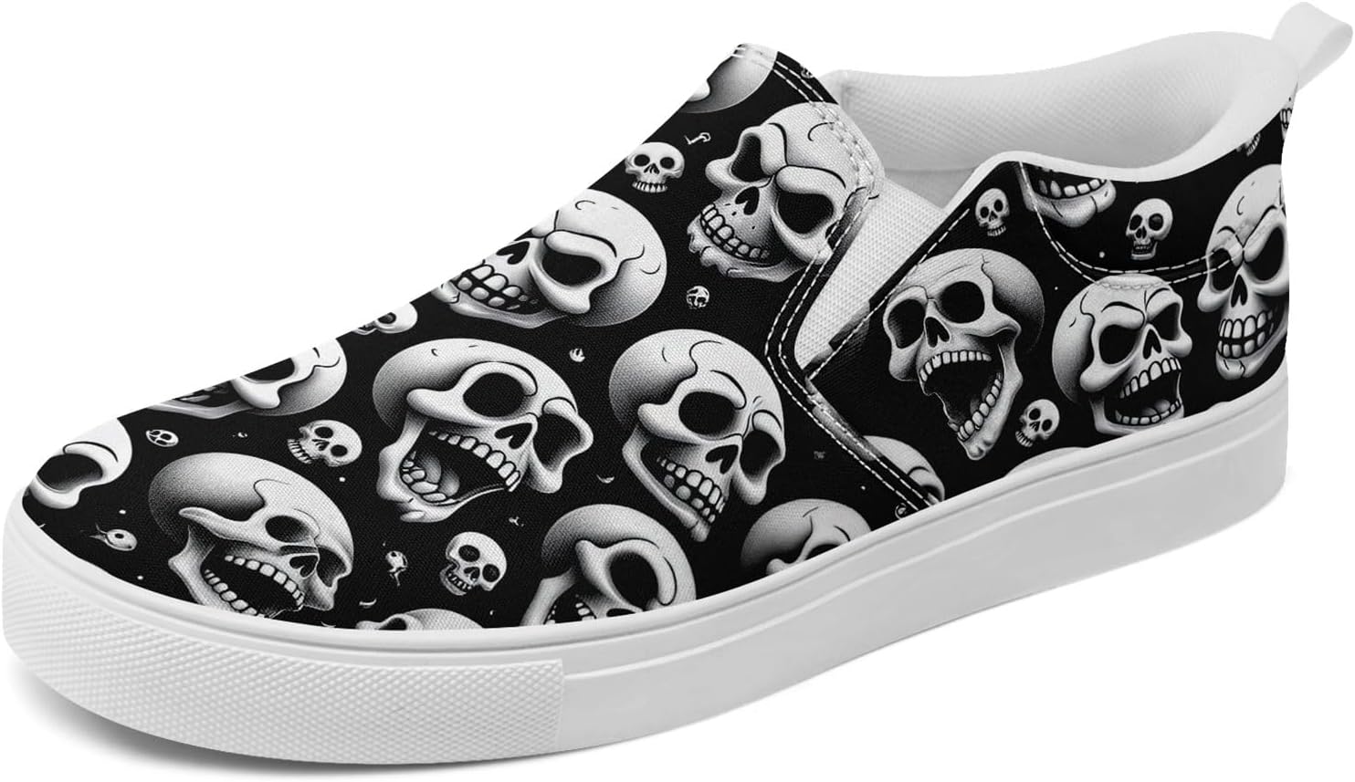 

Мужские слипоны из холщовой ткани coolcustomize с готическим принтом черепа, повседневные легкие лоферы, удобные кроссовки для прогулок, для женщин, белый/серый