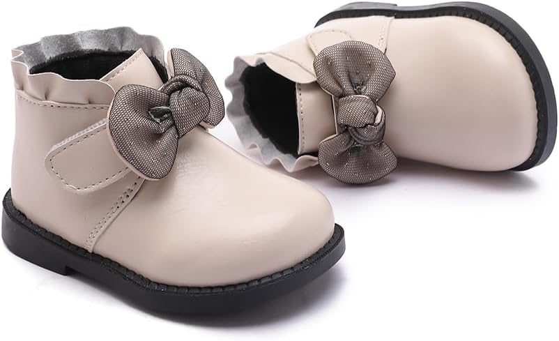 Детские ботинки LIZISHU для девочек, мягкие кожаные ботильоны с бантом, пинетки для малышей от 6 до 24 месяцев, первые ходунки, Beige — фото 3