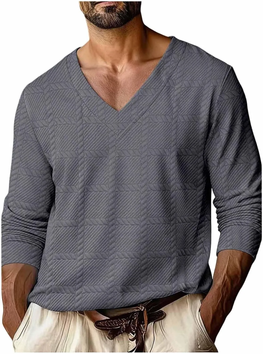 

Мужская джерси вязаная футболка с длинным рукавом и V-образным вырезом