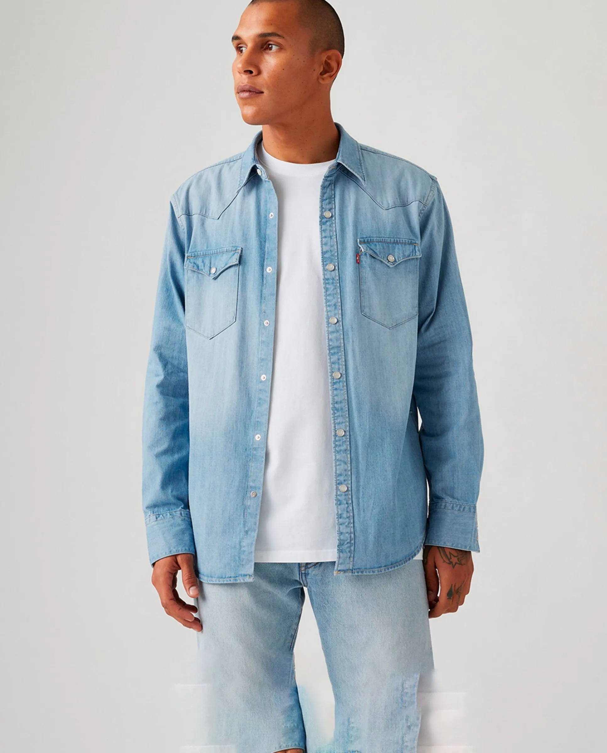 Длинный рукав мужская джинсовая рубашка Levi'S, светло-голубой — фото 4