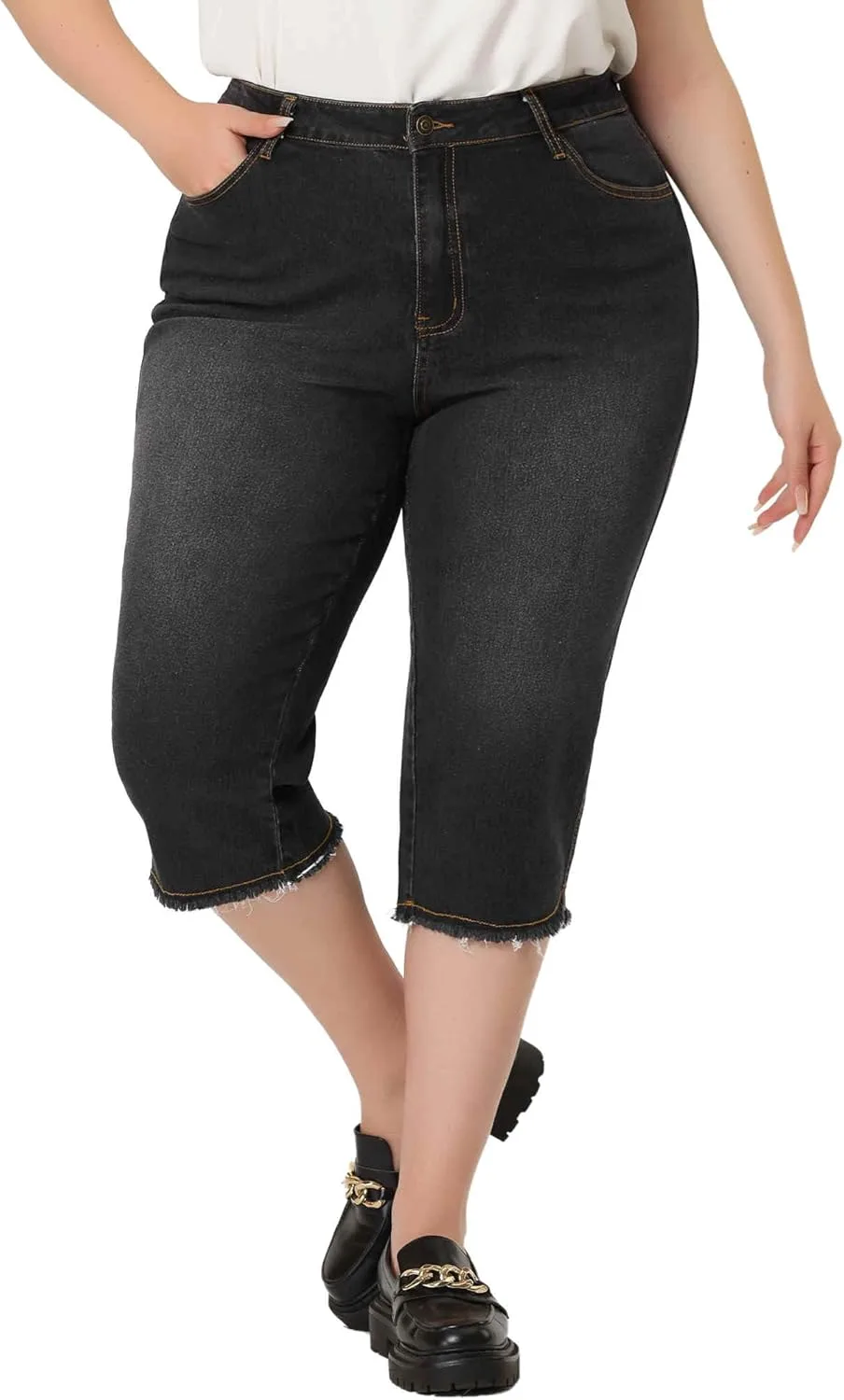 

Agnes Orinda Plus Size Capri Jean для женщин, летние, Mid Rise, Stretchy, Straight Leg