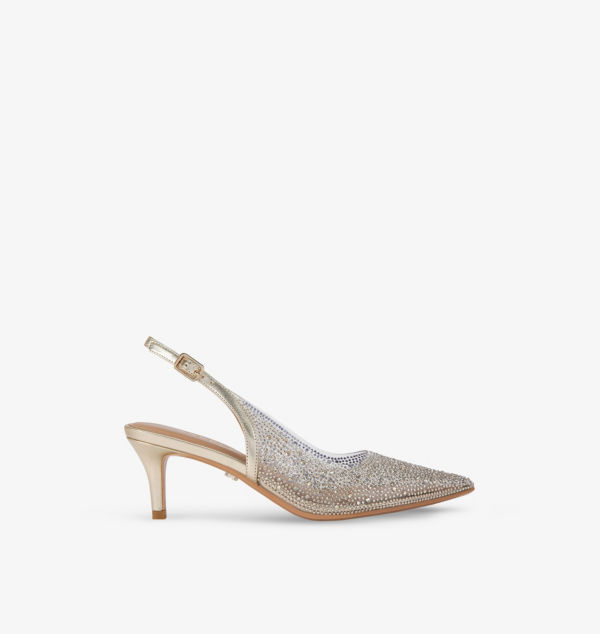 Виниловые туфли-лодочки Lovebird с открытой пяткой, украшенные стразами Carvela, золотой