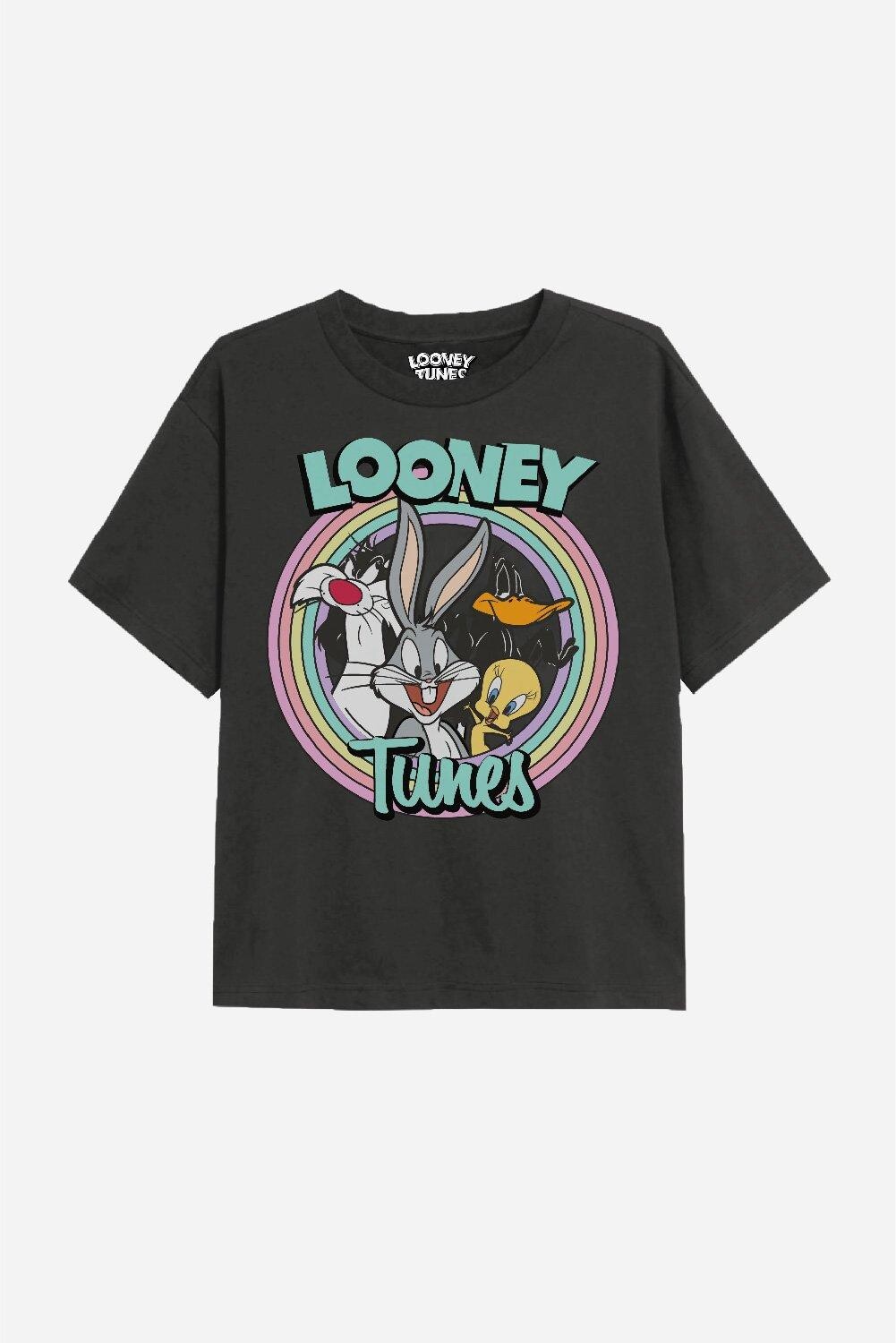 

Цветная футболка для девочек в стиле поп Looney Tunes, черный