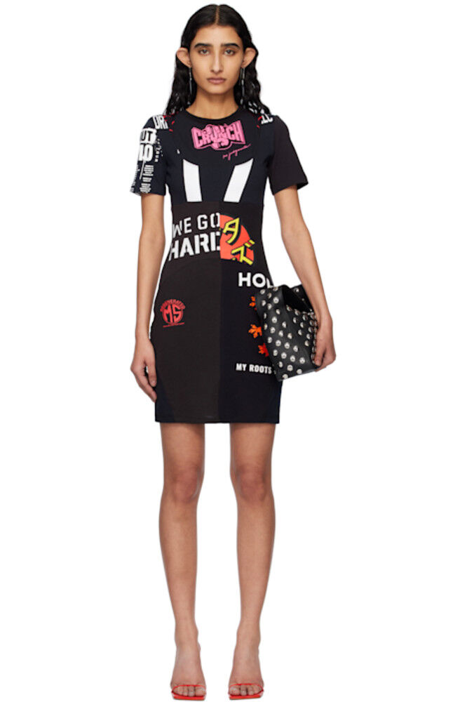 

Черные футболки с графическим принтом из переработанных материалов Мини-платье Marine Serre