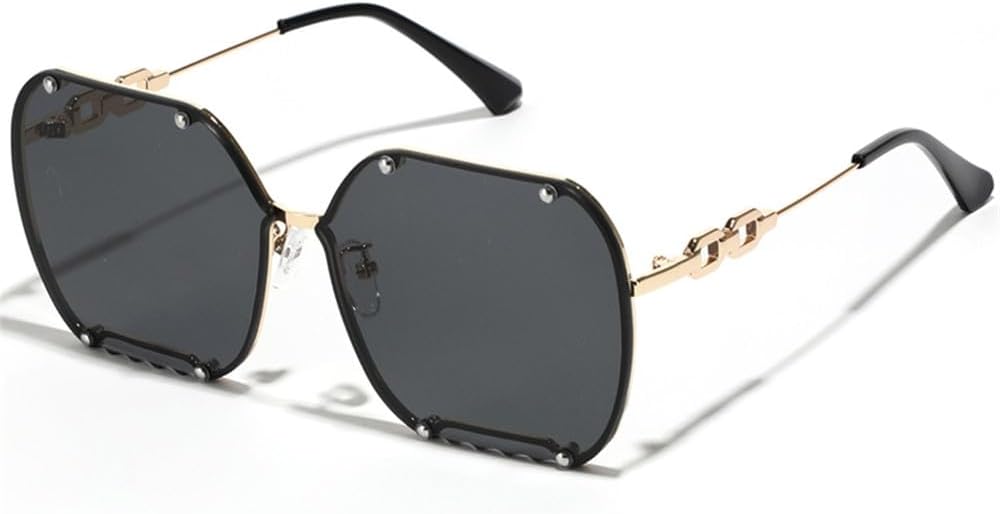 

Солнцезащитные очки в крупной оправе для женщин и мужчин, модные панк-очки с цепочкой и заклепками, солнцезащитные очки с защитой от УФ-излучения UV400 KTUCN, Black Grey