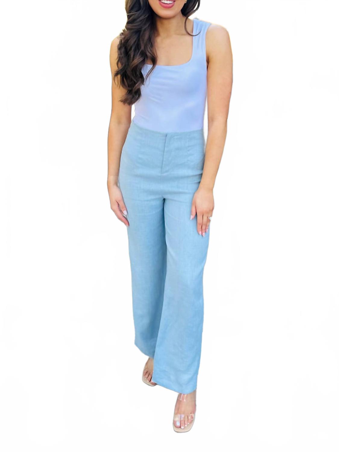 

Льняные брюки с широкими штанинами в небесно-голубом цвете OLIVACEOUS