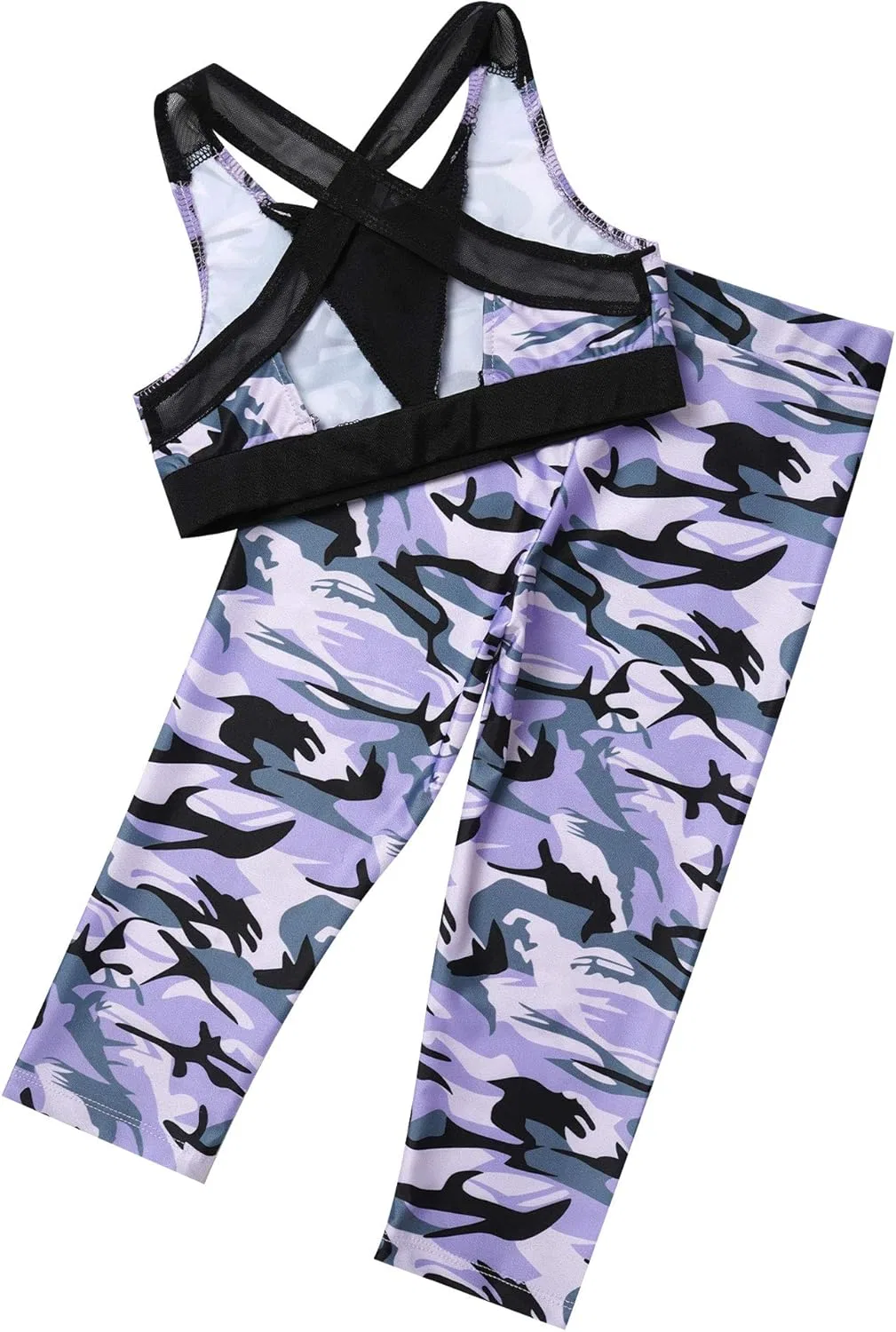 Детский спортивный костюм с камуфляжным принтом Hansber, топ и леггинсы, Camouflage Purple — фото 4