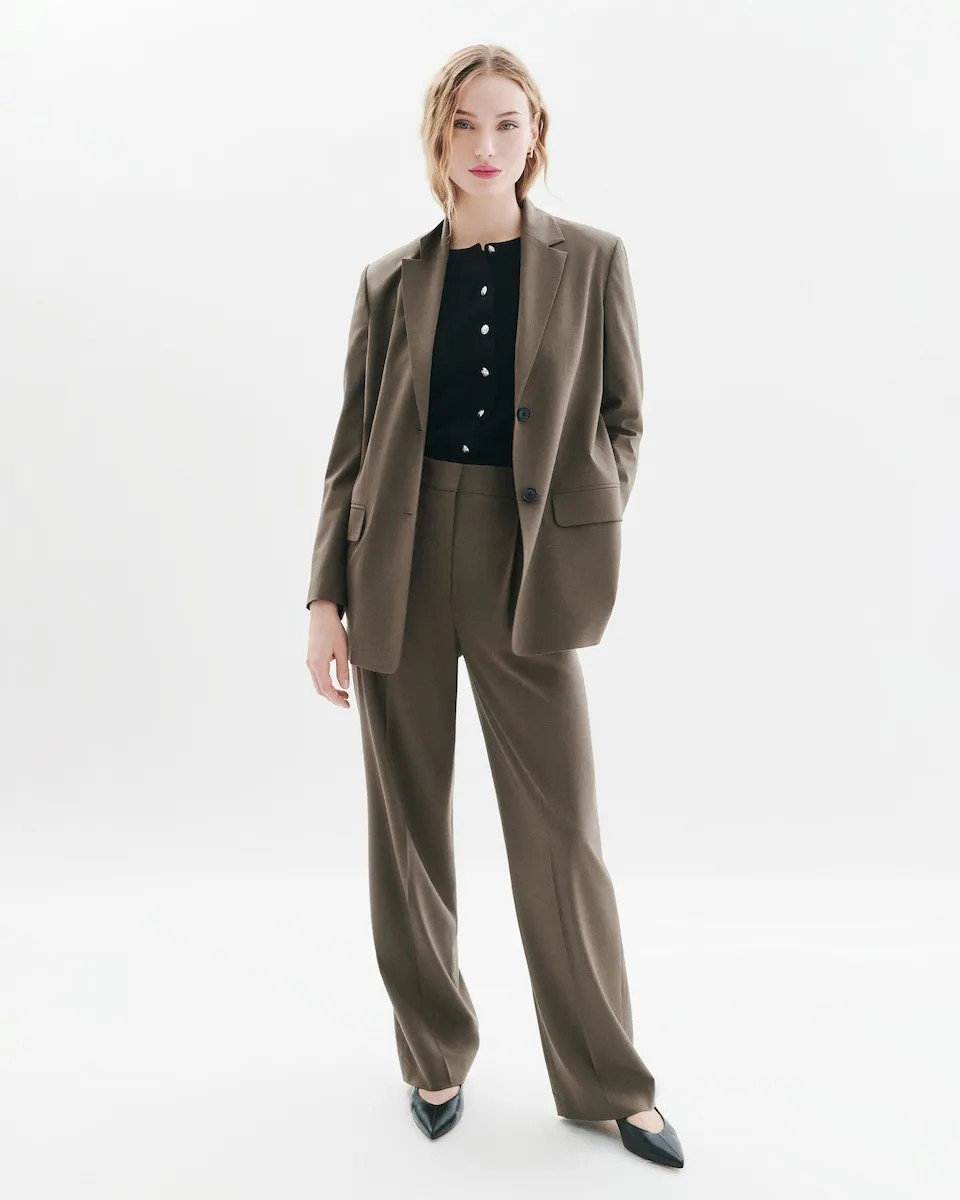 

Женские классические брюки с защипами на высокой талии Caroll, серо-коричневый