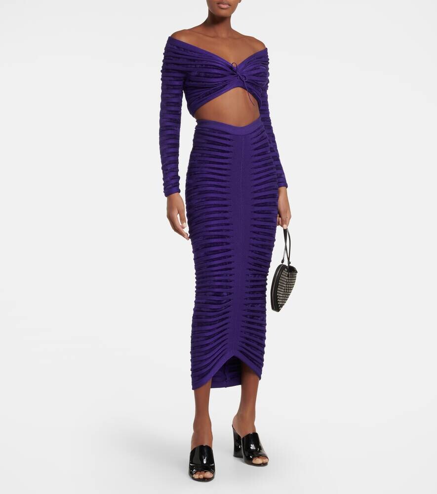 Присборенный топ с открытыми плечами ALAÏA, фиолетовый — фото 2