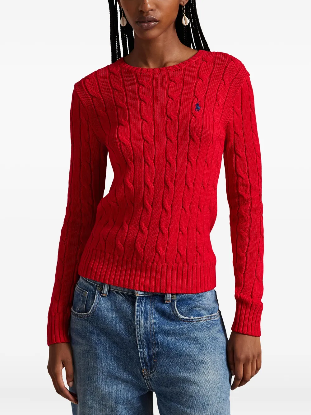 Свитер фактурной вязки с круглым вырезом Polo Ralph Lauren, красный — фото 3