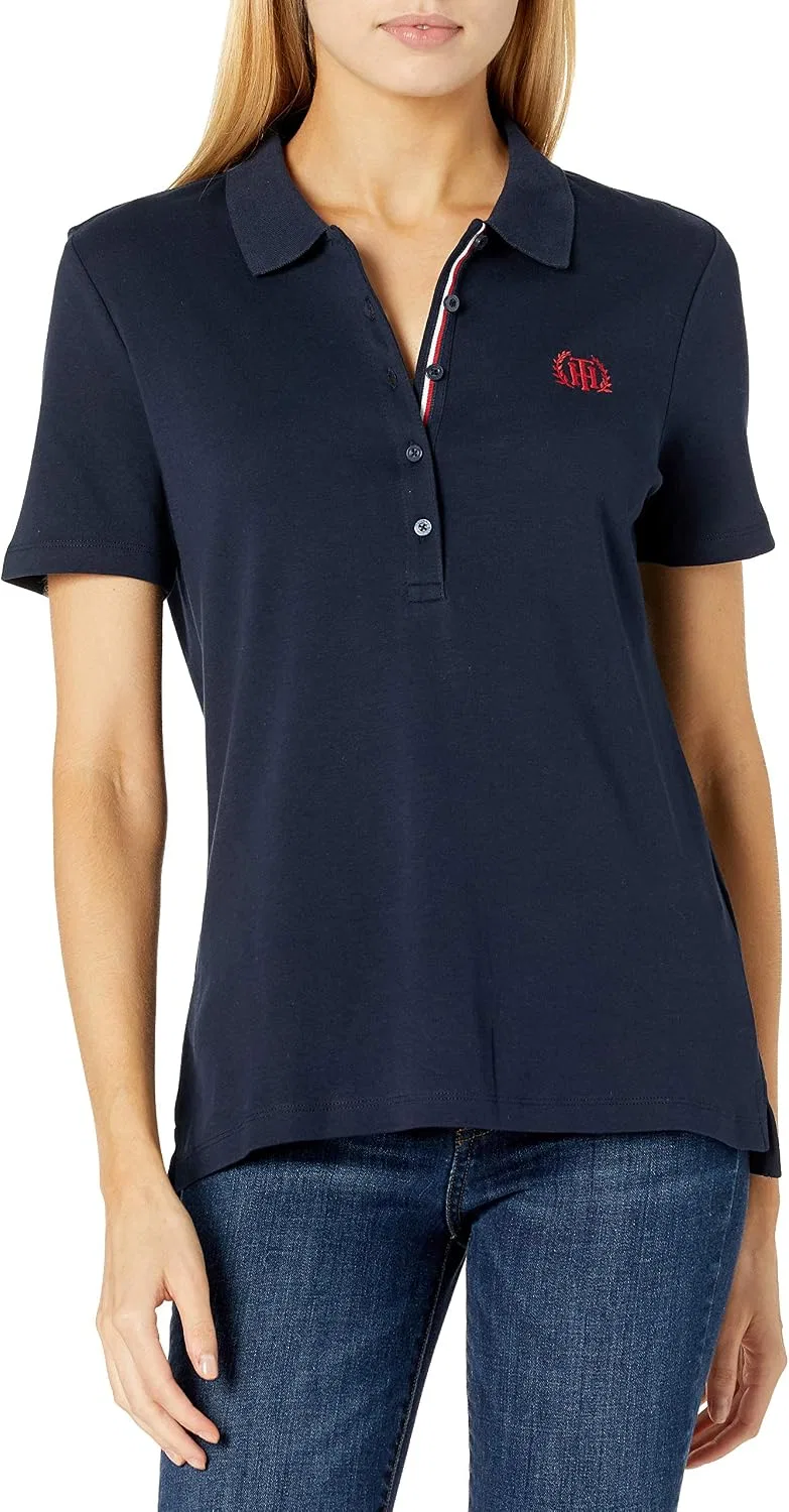 Поло женское, хлопковое, Tommy Hilfiger, chambray heather — фото 3