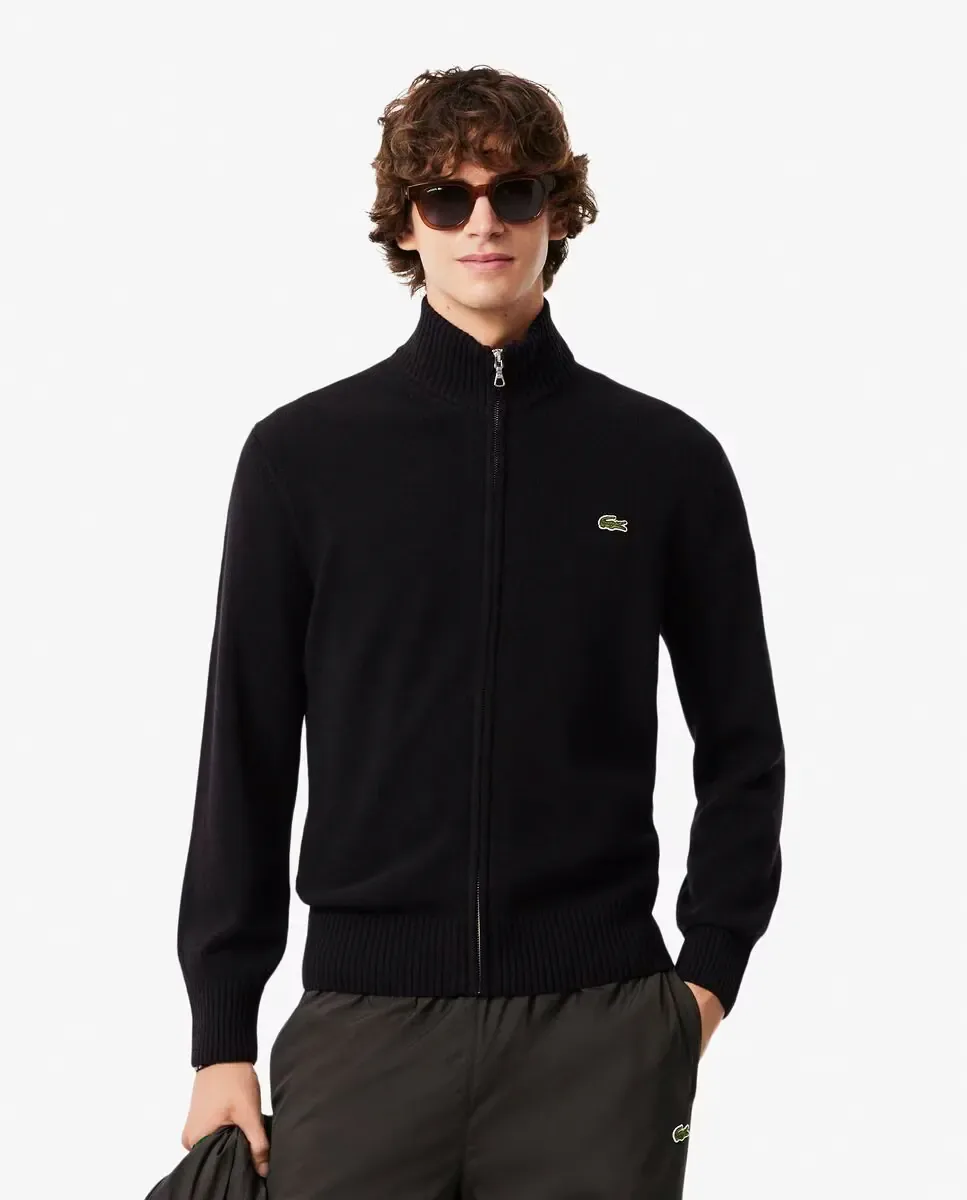Джемпер Lacoste мужской с молнией из кардной шерсти, черный