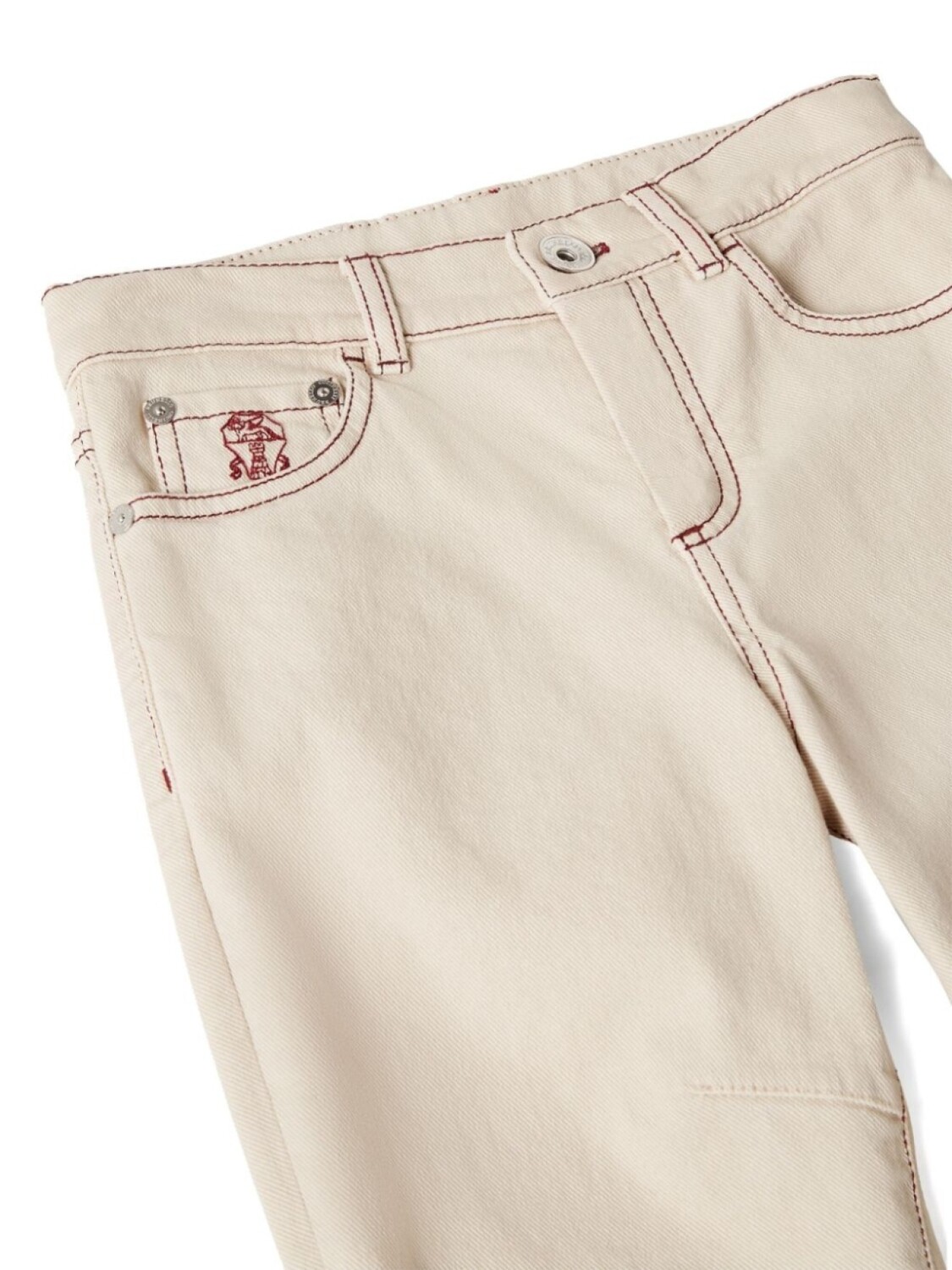 Brunello Cucinelli Kids прямые джинсы с вышитым логотипом, нейтральный цвет — фото 3