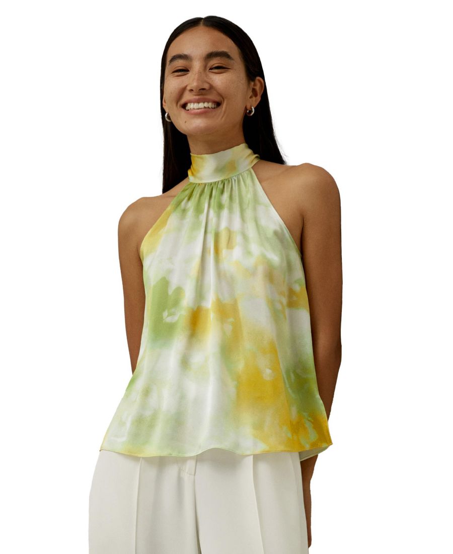 

Женский шелковый топ с принтом и воротником-халтером из шармеза LILYSILK, Summer visions