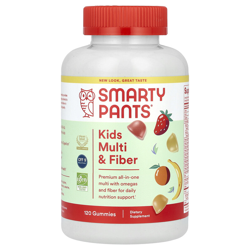 

SmartyPants, мультивитамины и клетчатка для детей, со вкусом лимона, апельсина и клубники с бананом, 120 жевательных таблеток