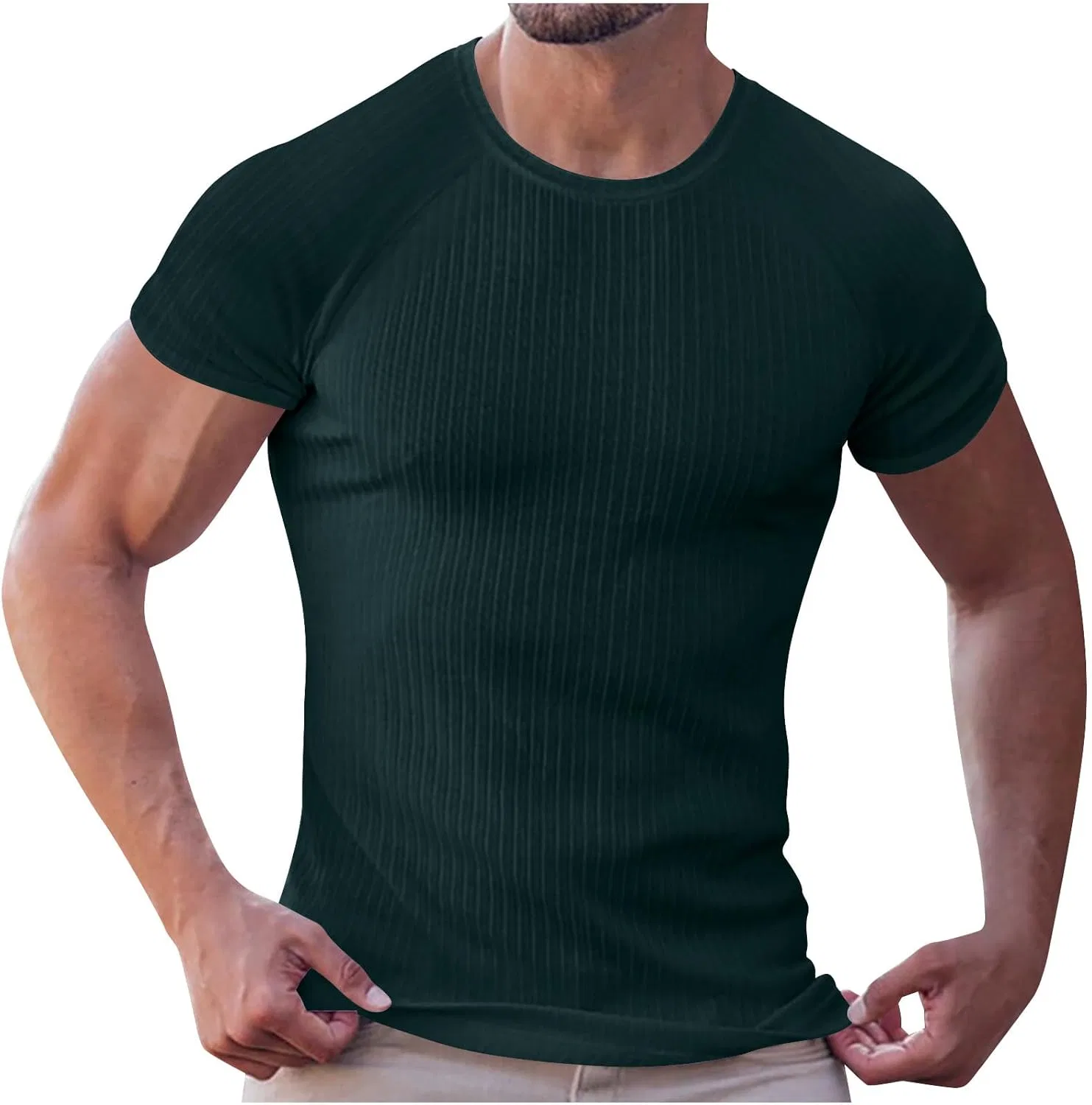 Мужская футболка, ribbed knit, хлопок, Army Green