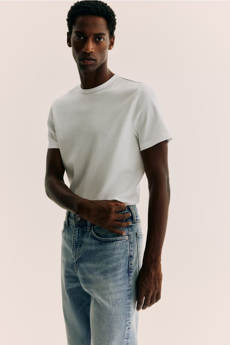 

Футболка узкого кроя в рубчик H&M, белый