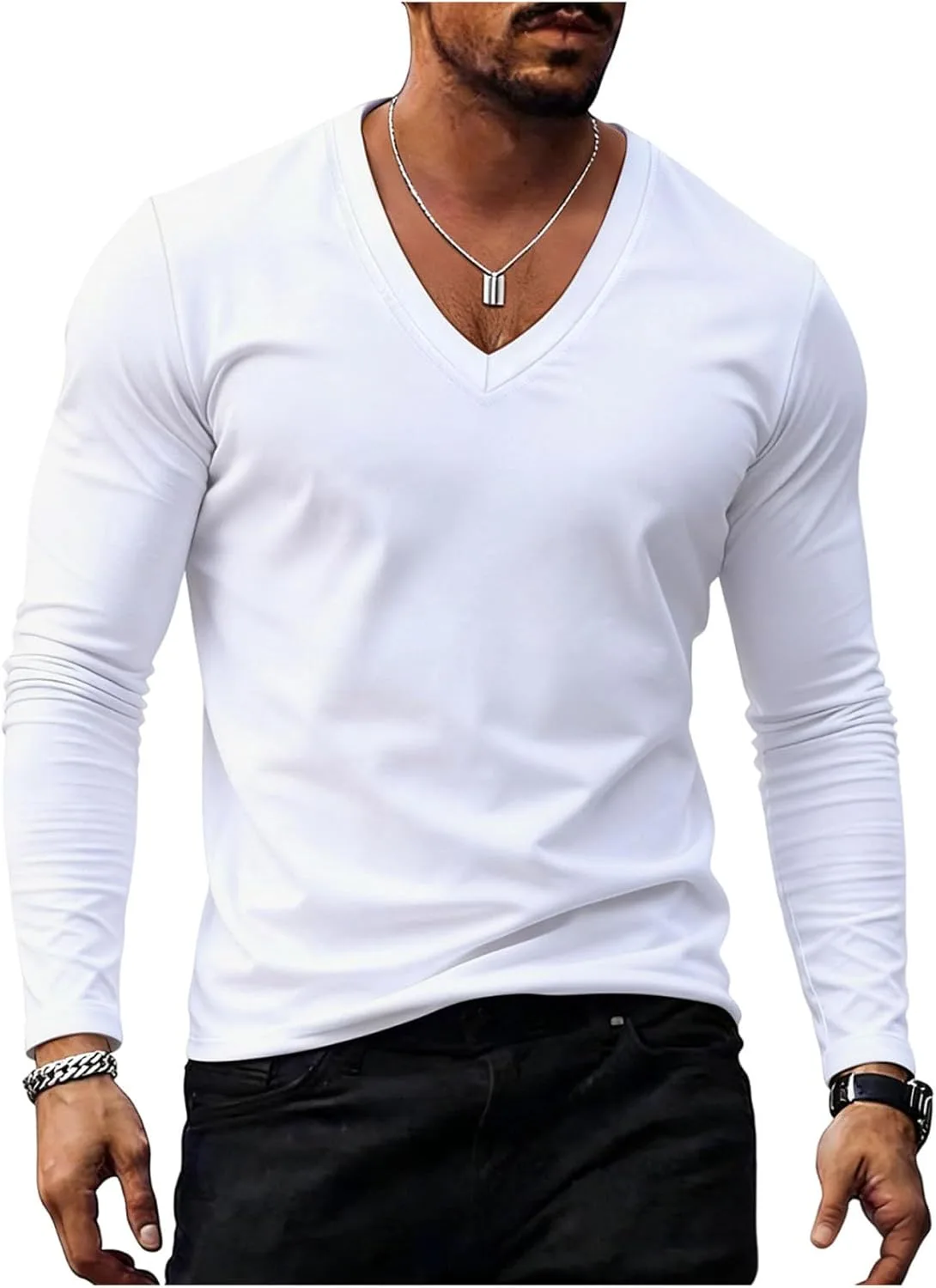 

Мужская футболка с длинным рукавом V-образным вырезом txxeoss