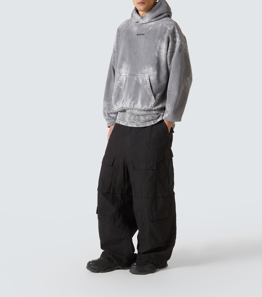 Потертая хлопковая худи из джерси Balenciaga, Sup Fad Wash Blk/Blk — фото 2