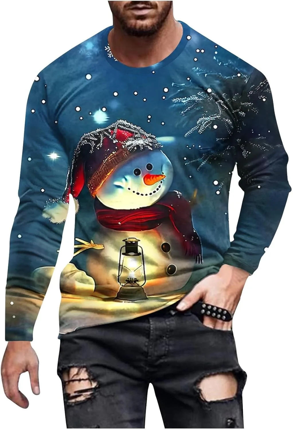 

Мужская футболка с длинным рукавом и новогодним принтом Ozmmyan