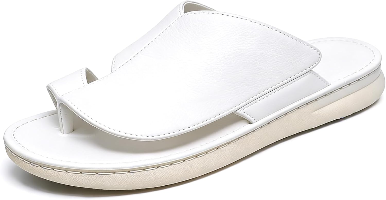 

Сандалии BANGTEUO для мужчин, кожаные с комфортным кольцом для пальцев, шлепанцы с ортопедической стелькой, для летнего отдыха и повседневных прогулок, белый