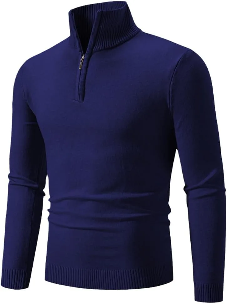 

Мужской свитер с воротником-стойкой на молнии, теплый, вязаный