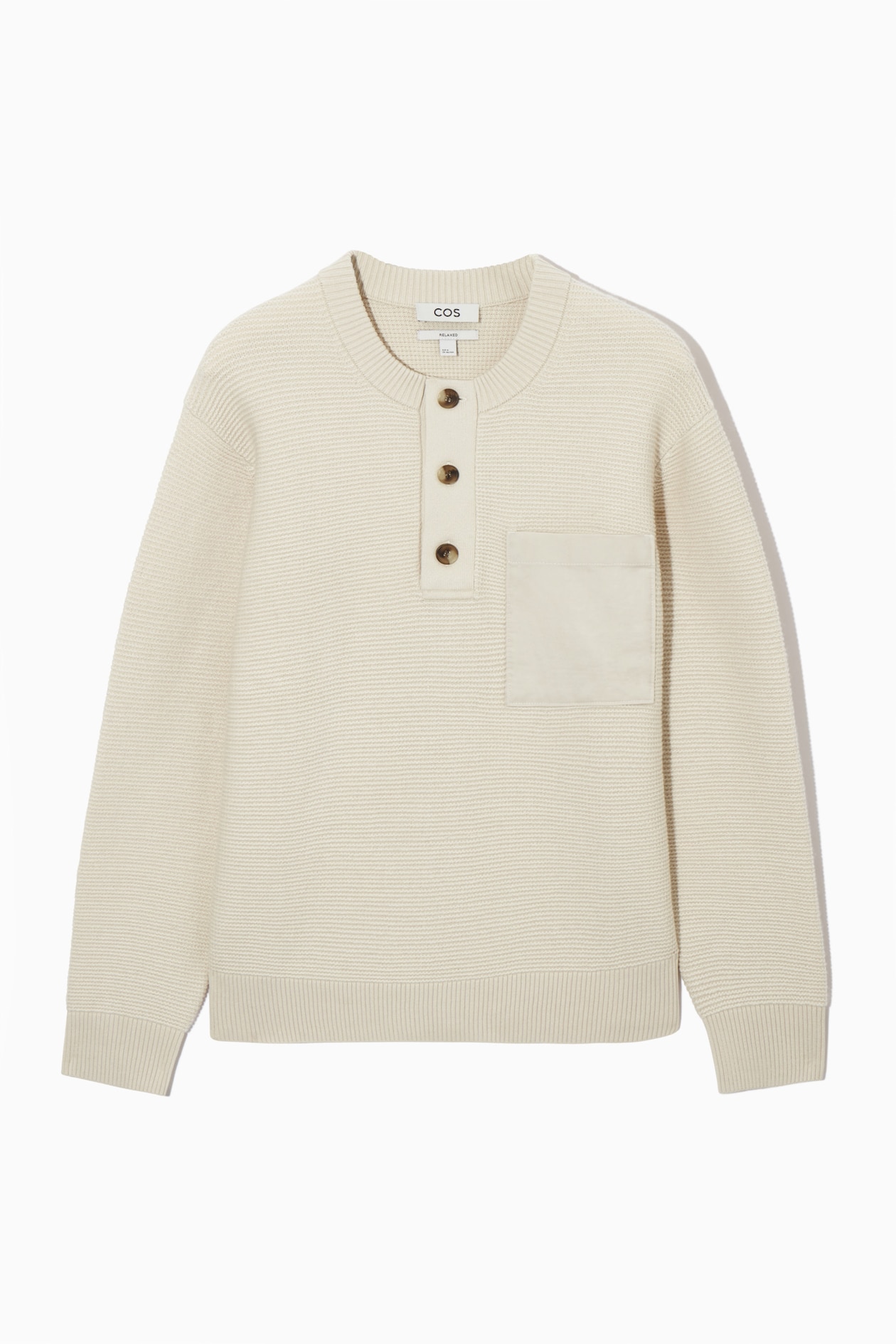 

Вафельный вязаный свитер henley COS, кремовый
