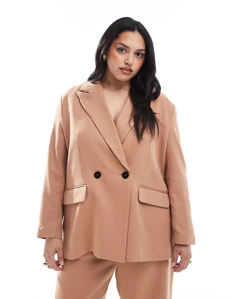 

Приталенный пиджак Vero Moda Curve с узором «ёлочка» цвета мокко