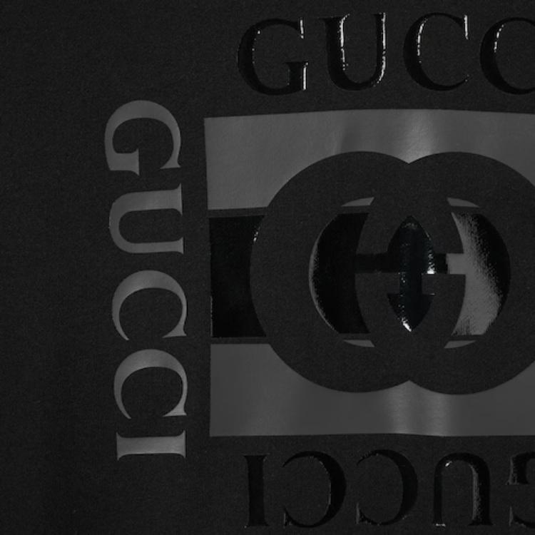 Хлопковая трикотажная толстовка с принтом Gucci, черный — фото 3