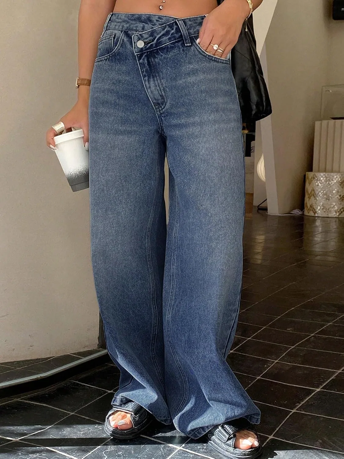 Джинсы свободного кроя, Low Rise Waist Straight-Leg, Light Wash — фото 3